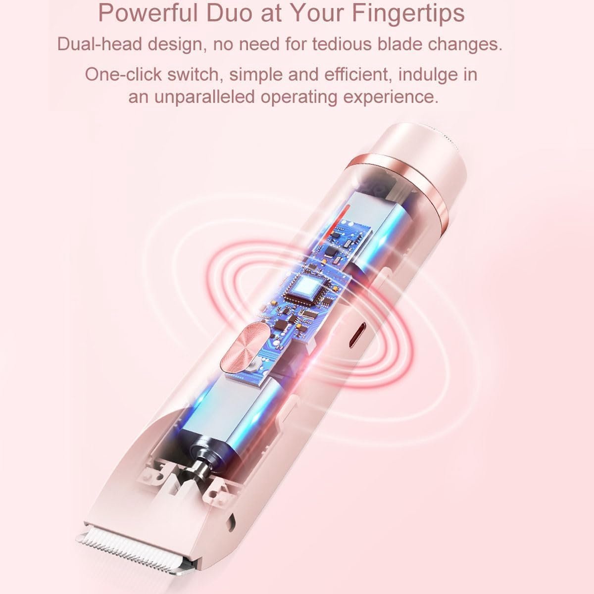 2-in-1 scheerapparaat voor dames - Elektrisch scheerapparaat met twee koppen - Waterdicht, nat en droog - Epilator - Bikinilijntrimmer - Trimmer voor dames - Roze thumbnail 7
