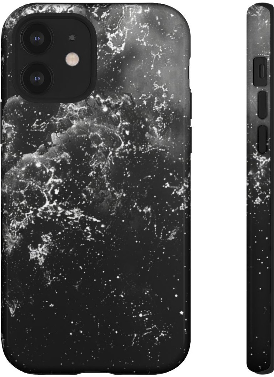 Zwart-Witte Galaxie Textuur – Telefoonhoesje Geschikt voor iPhone 12