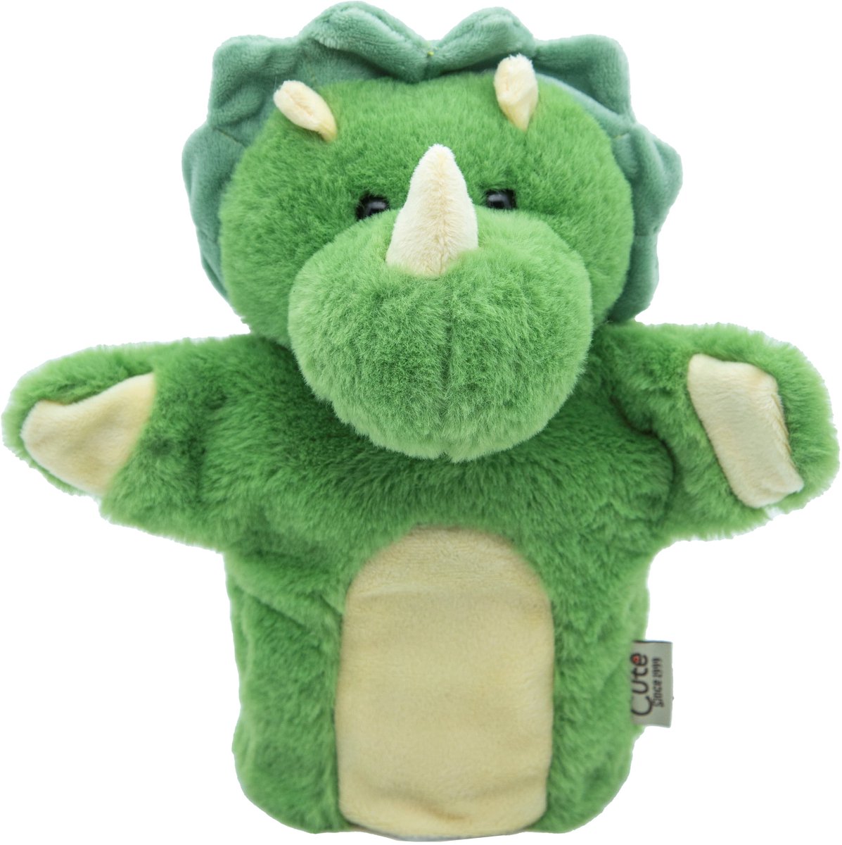 Cute since 1999 - Knuffel handpop Groene Dinosaurus - Dier knuffel - Handpop voor poppenkast - 20cm