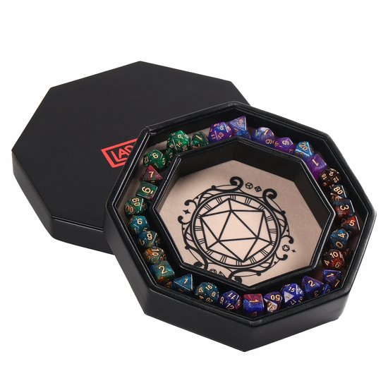 Lapi Toys - Kit essentiel Donjons et dragons - Plateau polydice D&D - Plateau à dés Dnd - Plateau à dés avec couvercle - Piste à dés - Plateau roulant - Plateau à graines - Comprenant 5 jeux de dés