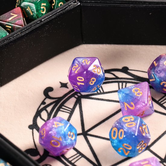 Lapi Toys - Kit essentiel Donjons et dragons - Plateau polydice D&D - Plateau à dés Dnd - Plateau à dés avec couvercle - Piste à dés - Plateau roulant - Plateau à graines - Comprenant 5 jeux de dés