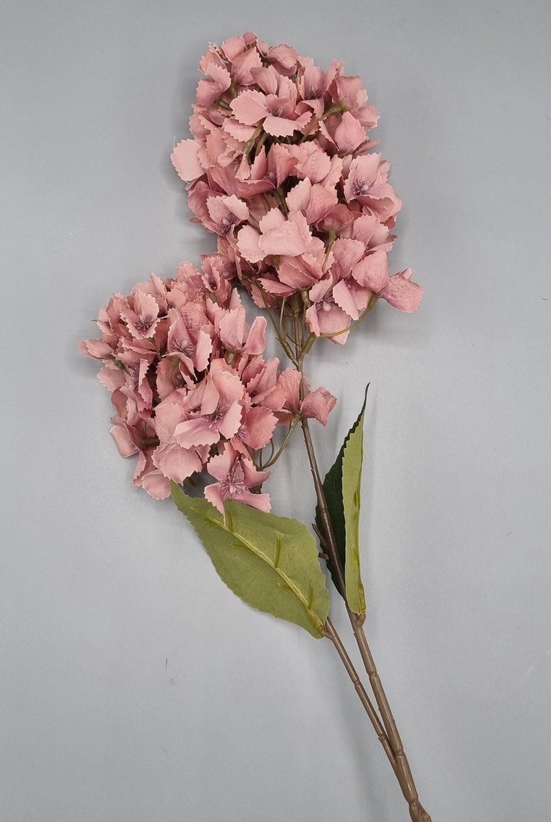 Hortensia - K498m/03 - 86 cm - Oud Roze - 2 bloemen - 1 tak - Grafdecoratie - Zijdenbloemen - Kunstbloemen