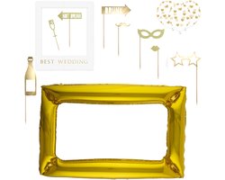 Foto prop set met frame - Verkleed accessoires - Bruiloft thema - 14-delig - photo booth spullen - Huwelijk
