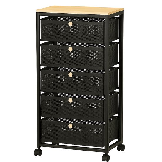Luxaliving keukentrolley op wieltjes -Keukenrek - 5 Laags - Keukentrolley op wieltjes - Kast op wieltjes - Opbergrek - Bakkerskast - Rolkast - Metaal -hout- 45x 27 x 100 cm (LxBxH) - Zwart