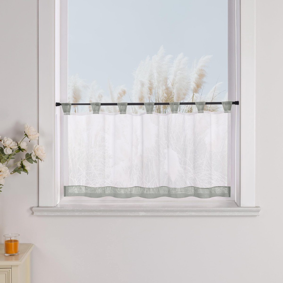 Ibenzoa® Stijlvolle Grijze Vitrage met Lussen voor Keuken of Eetkamer, 30 x 120 cm