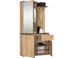 Hal set met spiegel ENTRO / Halmeubel met 3 Deuren en 1 Lade / Hal Kast / Kapstok en Schoenenkast / Craft Eik / 95 x 183 x 35 cm