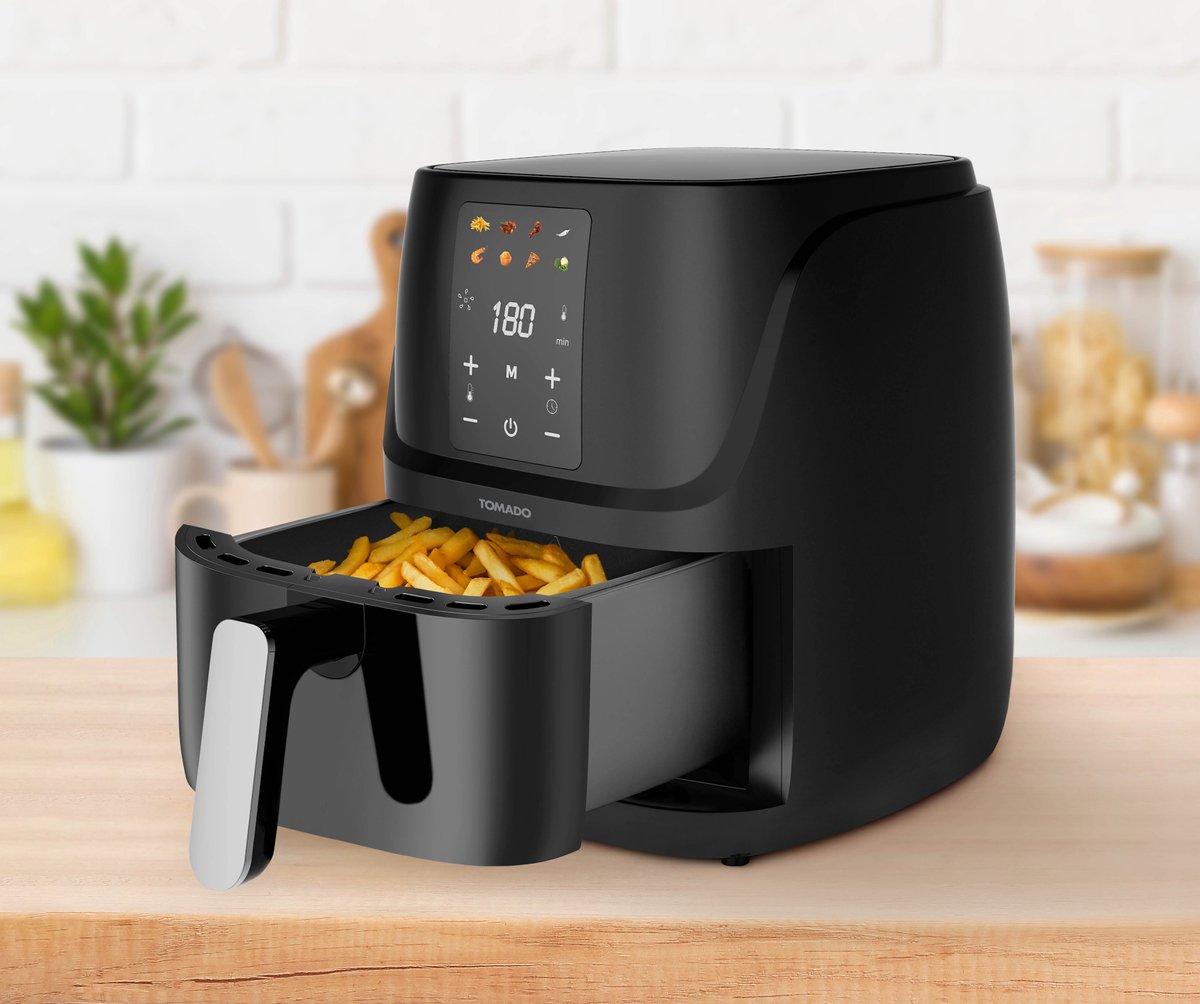 Afbeelding 2 van Tomado TAF3010B - Airfryer - Heteluchtfriteuse - 3 liter inhoud - Digitaal display - 300 gr friet