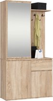 Ensemble Meuble D'entrée 6 En 1 - Coiffeuse LED, Penderie, Banc, Rangement Chaussures - Blanc, 163x50x161 Cm