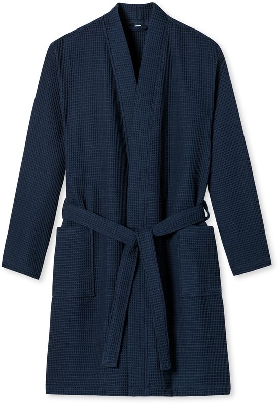 SCHIESSER Essentials badjas - heren badjas wafelpique donkerblauw