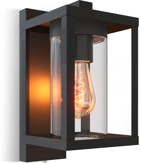 Calex LED Wandlamp Naples - E27 – IP44 Spatwaterdicht – Zwart - Dag/Nacht sensor - Aluminium – Industrieel – Modern