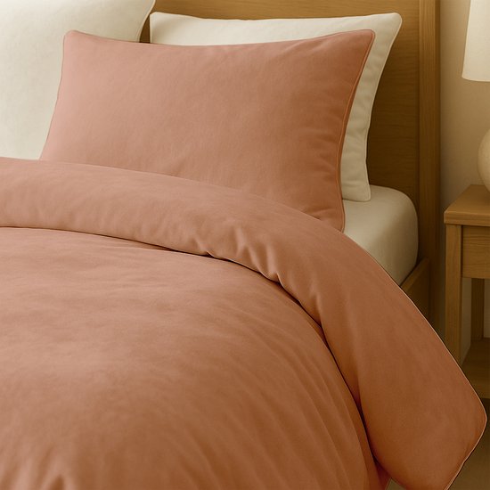 Housse de couette Zydante® Velvet Coral 200x200/220 cm - Vieux Rose - avec 2 Taies d'oreiller