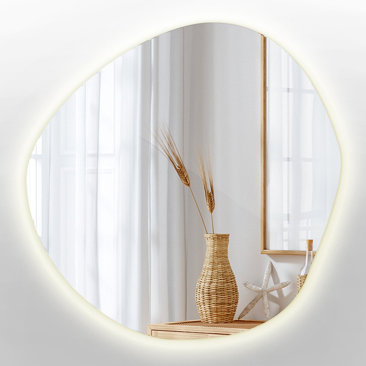 Tulup LED Spiegel - Asymmetrische Spiegel - 58 cm x 58 cm - Spiegel Asymmetrisch - LED-spi