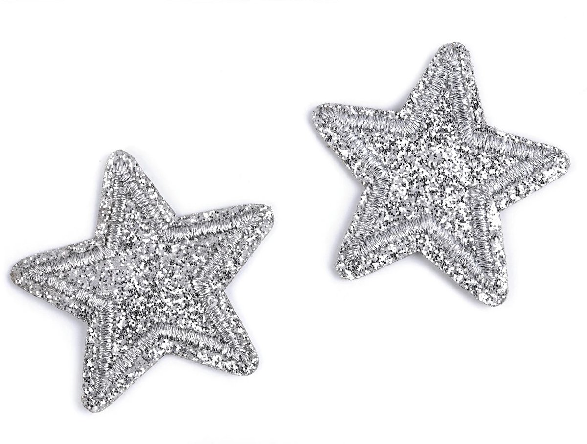 5x strijkapplicatie ster zilver glitter - 3,5 cm - stofapplicatie sterren 5punts - 5 sterretjes opstrijkbaar