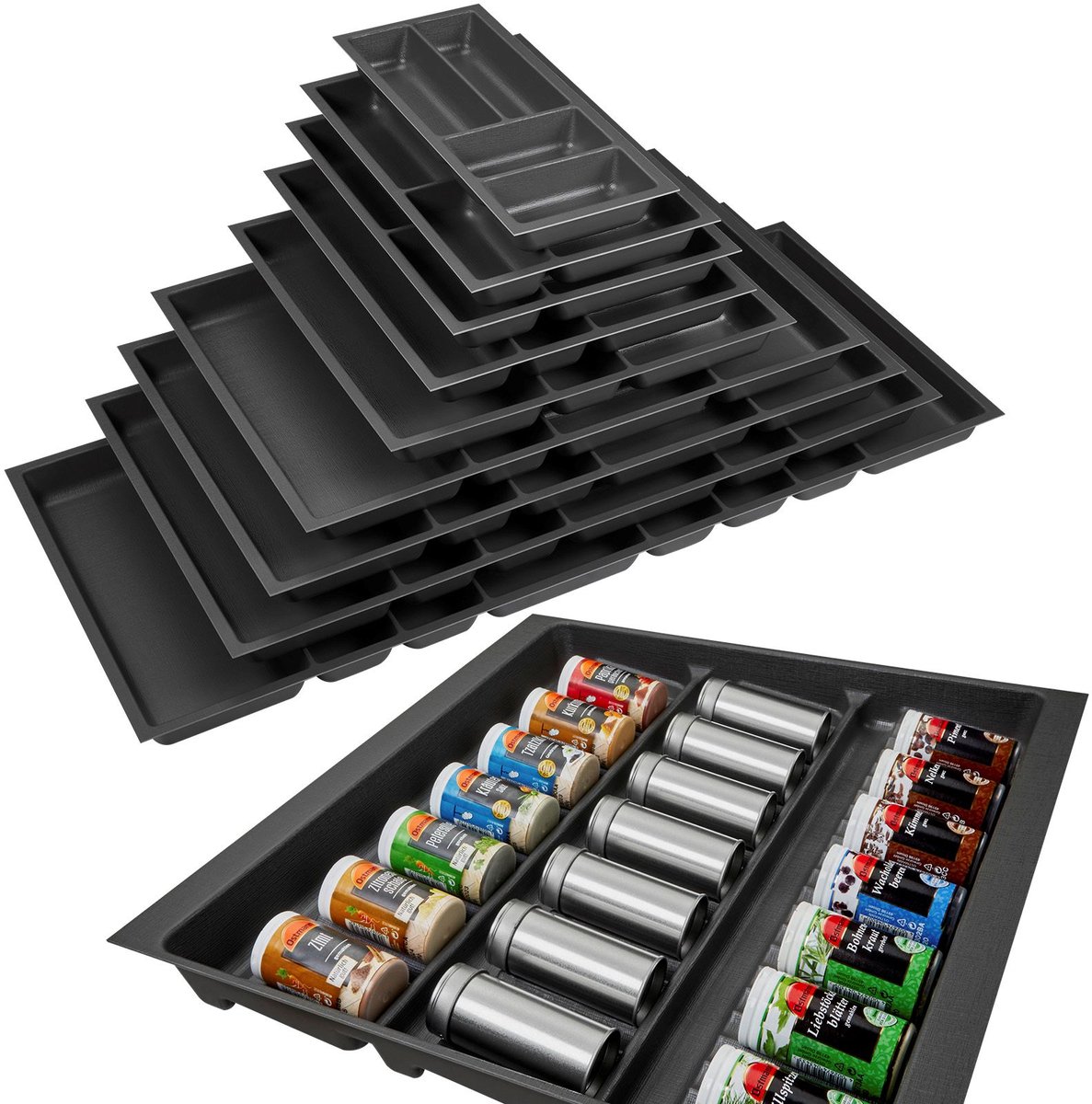 ORGA-BOX 2 Kruideninzet diepte: 461 x breedte: 509 mm antraciet met canvas structuur voor 60 cm Nobilia lade tot 07/2012 (AUB UW BINNENWANDEN METEN!)
