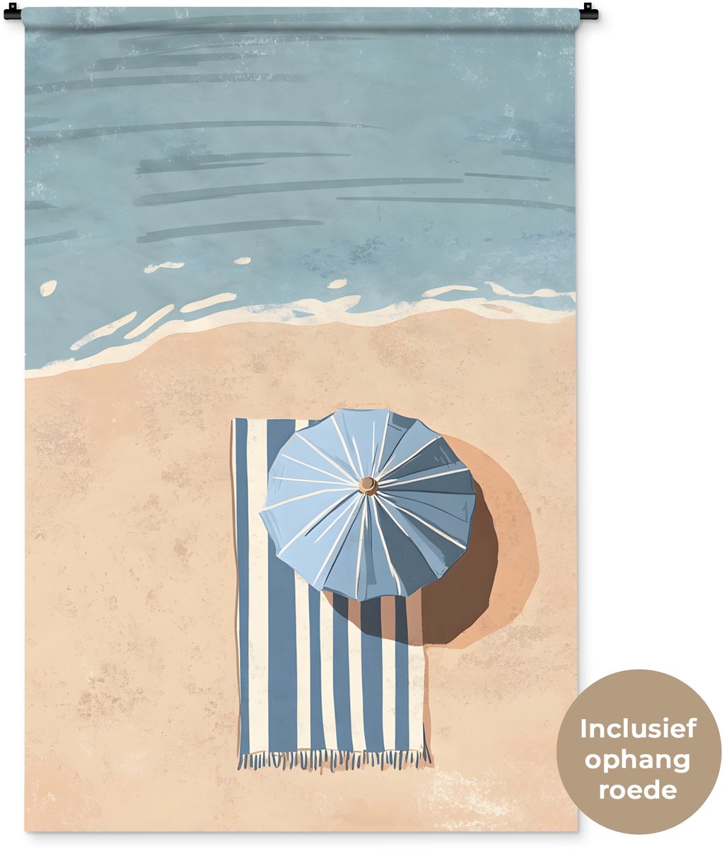 Wandkleed 120x180 cm - Wanddoek Strandlaken - Strepen - Parasol - Strand - Wandtapijt - Wa