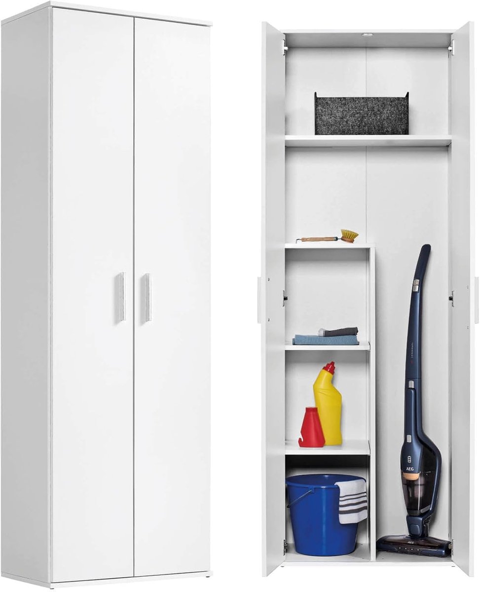 mokebo Opbergkasten Bezemkast 'Der Lange' (60 x 180 cm) multifunctionele Huishoudkast in wit hout