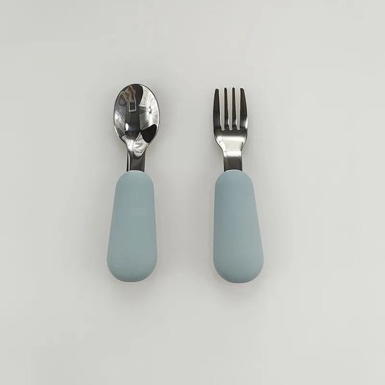 3 Setjes - Baby Bestekset - Vork en Lepel RVS - Kinderbestekset - Blauw Grijs Groen van Merkloos — afbeelding 3