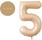 Ballons numérotés Fienosa - Numéro 5 Couleur Sable Caramel - 101 cm - XL Groot - Ballon à l'hélium - Ballon d'anniversaire - Décoration d'anniversaire