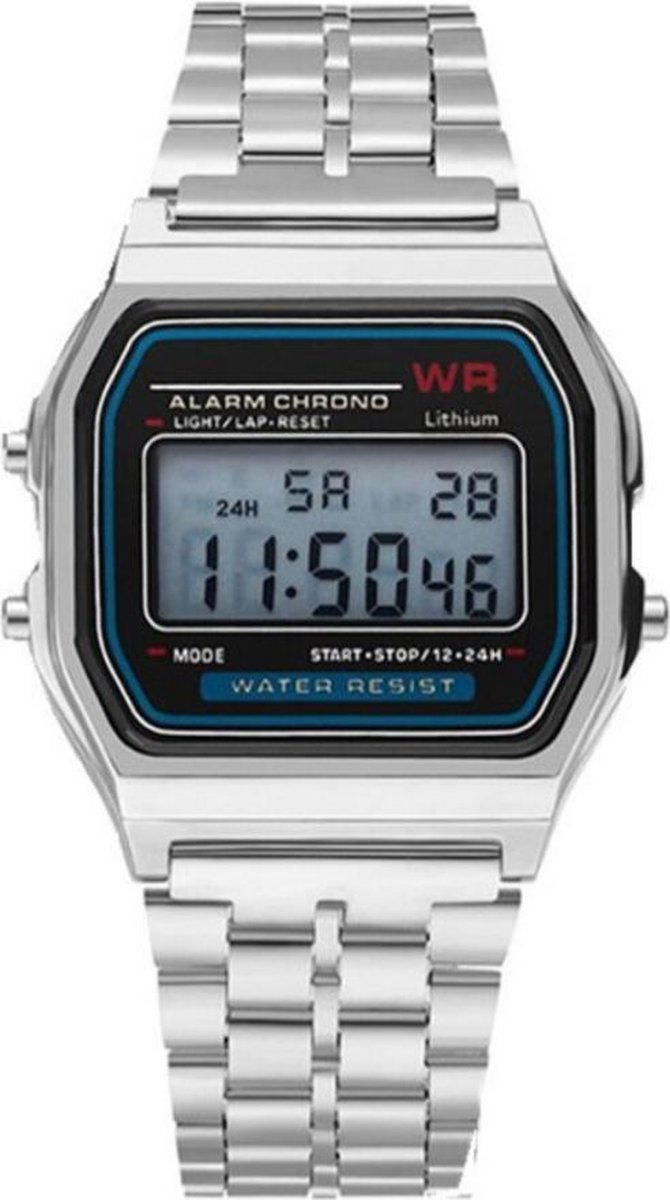 Digitaal Retro Horloge - Staal - Zilverkleurig - 22 mm