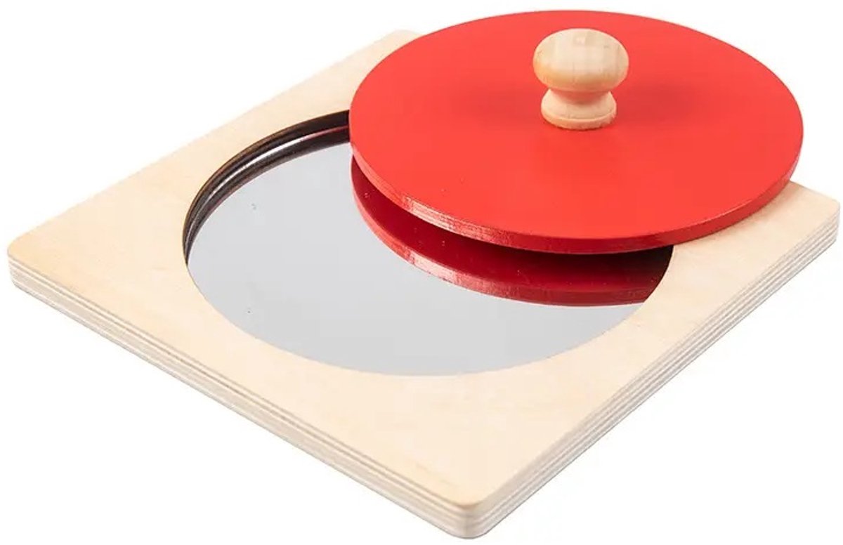 Houten baby puzzel met spiegel - vanaf 6 maanden - Rood - Educatief montessori speelgoed - Sensorisch - Baby speelgoed