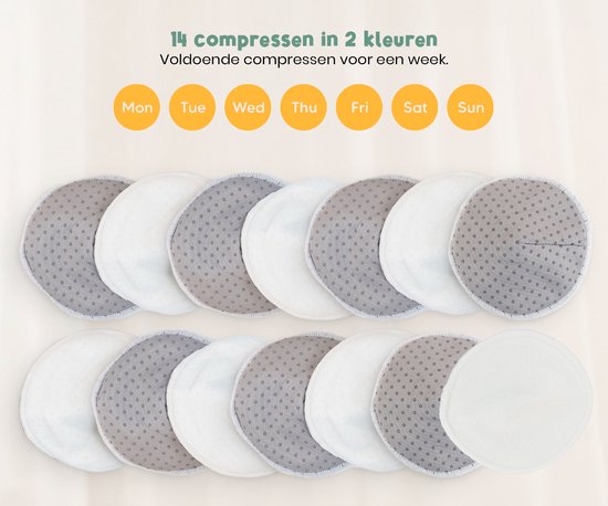 Frummel Zoogcompressen - Zoogcompressen wasbaar - Antislip - Herbruikbaar - Inclusief Transporttasje en Waszakje - 14 stuks - Grijs/Wit van Merkloos — afbeelding 5