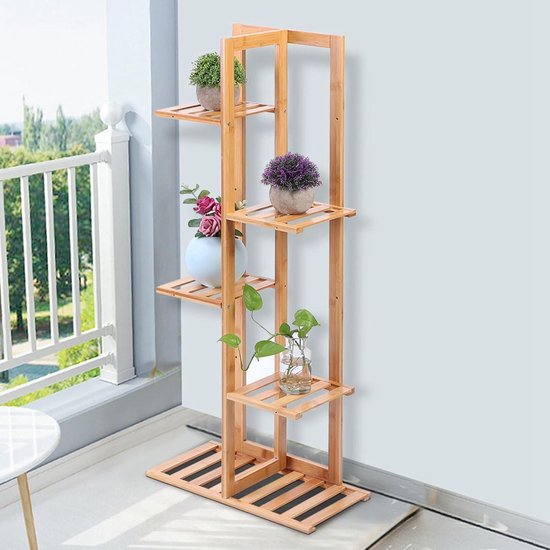 BAOYOUNI Telescopische Bloemenrek Plantenrek van Metaal en Plastic Planten Pothouder met 4 Planken, Hoogte Verstelbaar 92 tot 160 cm, voor Vensterbank Binnen Woonkamer Slaapkamer, ivoor