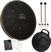 World Living Handpan - 36 cm ø - Steel Tongue Drum - Hand Klankschaal incl. Lesboek, Standaard & Beschermtas - Hangdrum