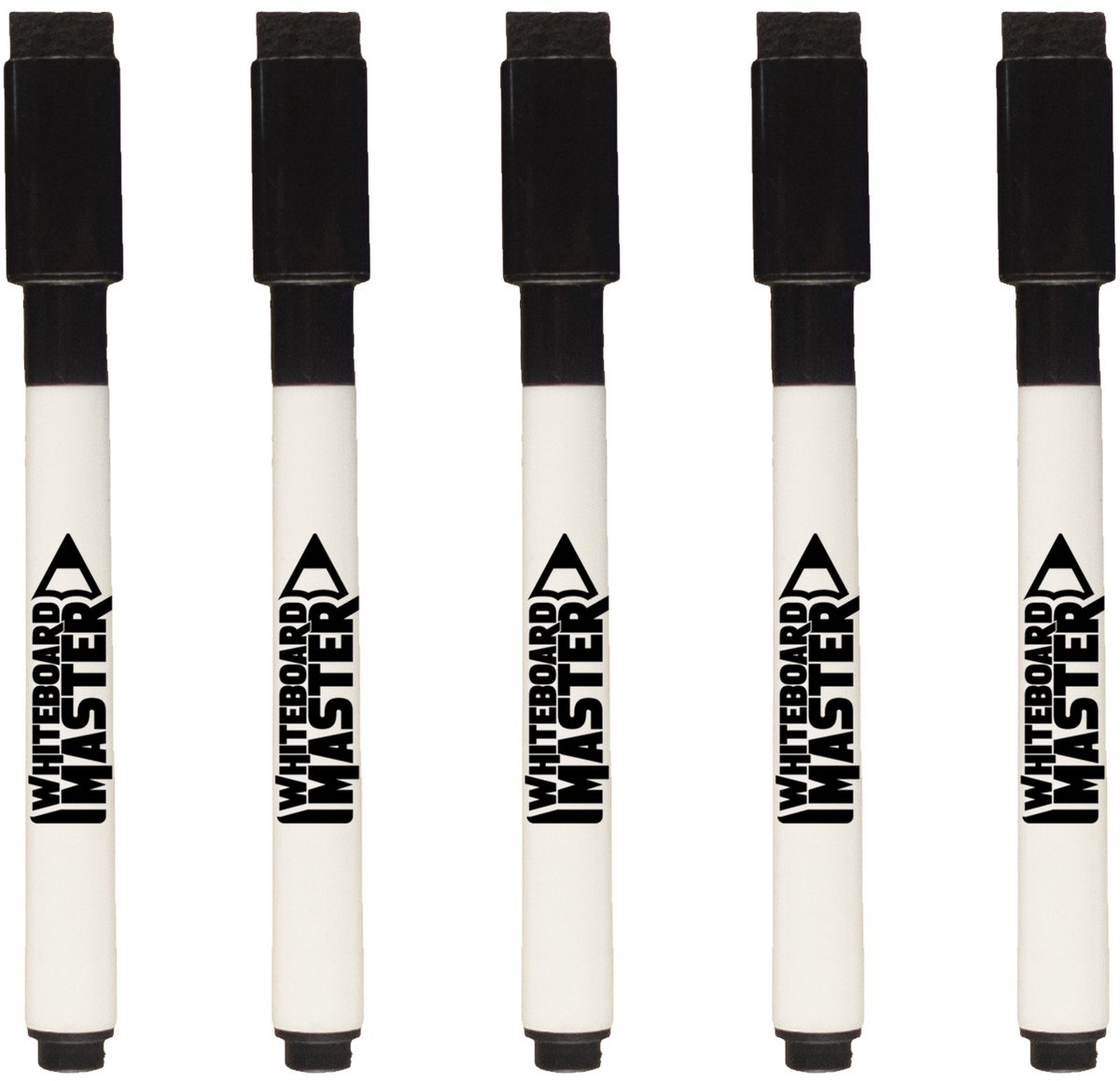 Vijf magnetische stiften zwart (met magneet / wisser in dop)