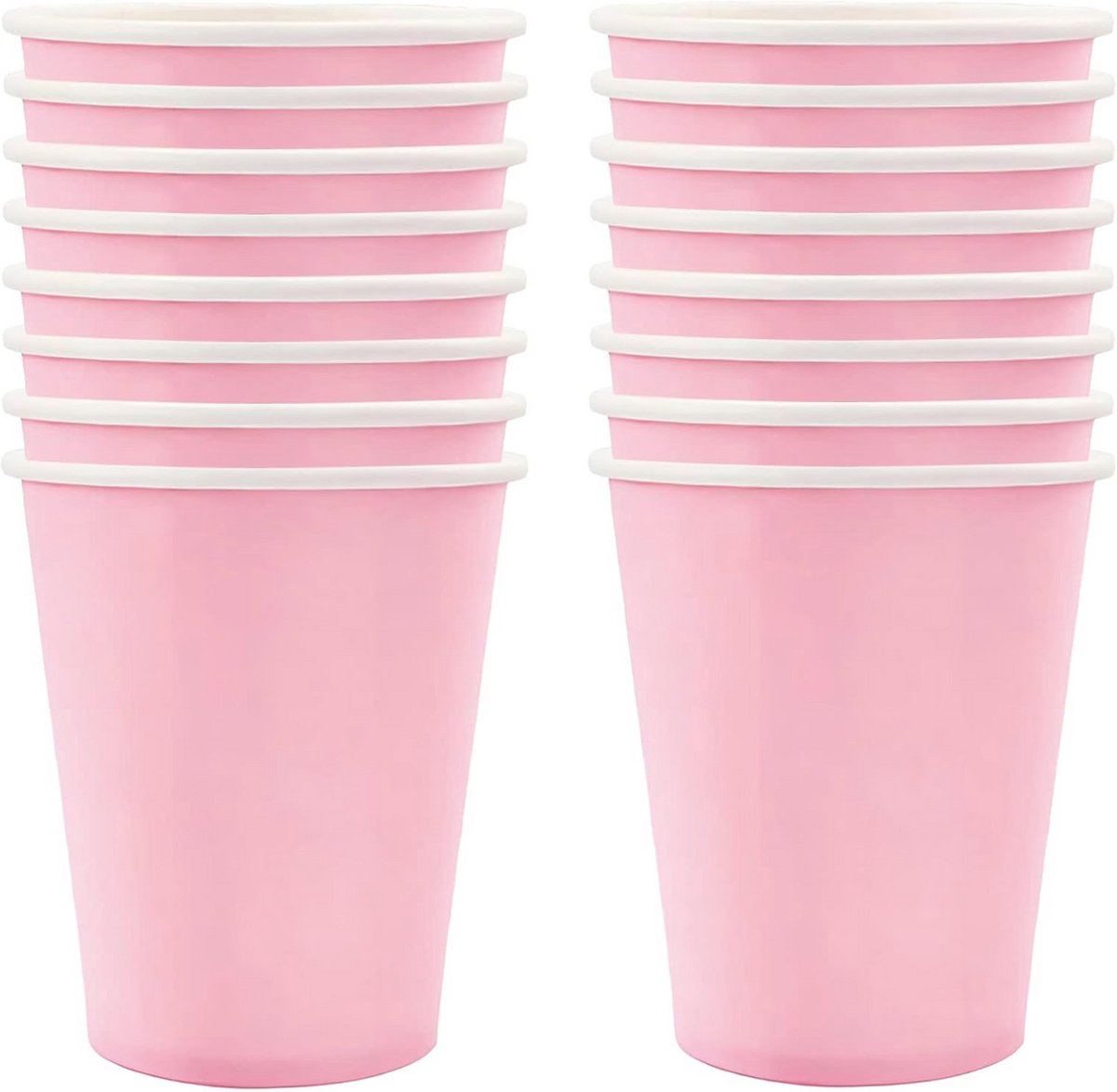 Image of 16 Stuks Roze Papieren Bekers en Serviezen voor Feesten