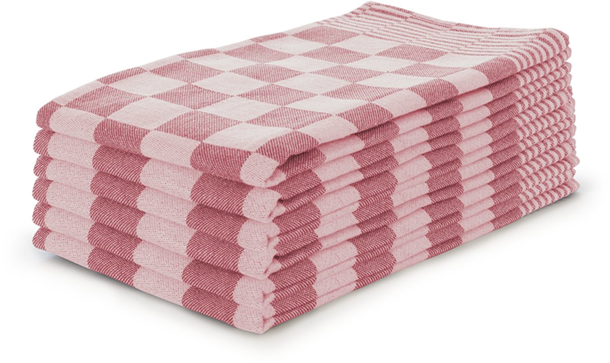 LINNICK Theedoeken set Blok Rood - 65x65 - Set van 6 - Geblokt - Blokdoeken - 100% katoen - Horeca Theedoeken