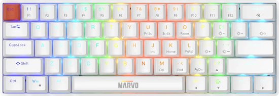 Marvo SABER 61 White – 60 % Wired Mechanical Gaming Keyboard, RGB‑verlichting, USB‑C, Jixian Switches