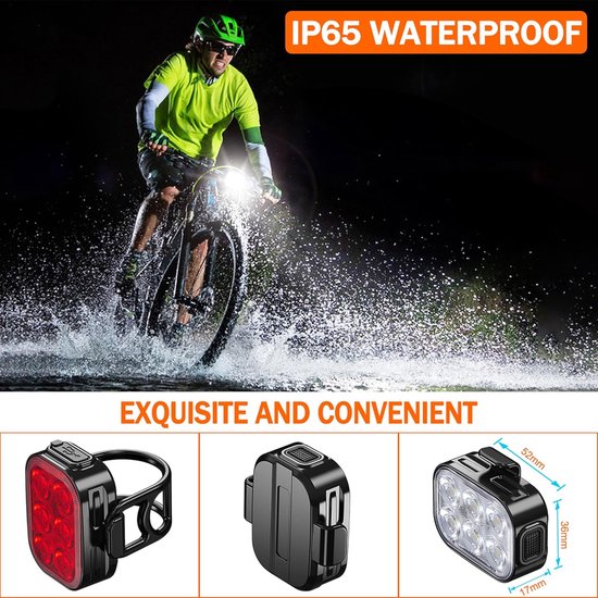 Fietsverlichting - Fietslampjes led set wit en rood - Oplaadbaar - USB C - Fietslampje - Geschikt Voorlicht en Achterlicht Fiets LED - Geschikt Voorlamp Fiets - Fietslampjes - Fietslamp - Fietslichten voor en achter - Waterdicht — afbeelding 3