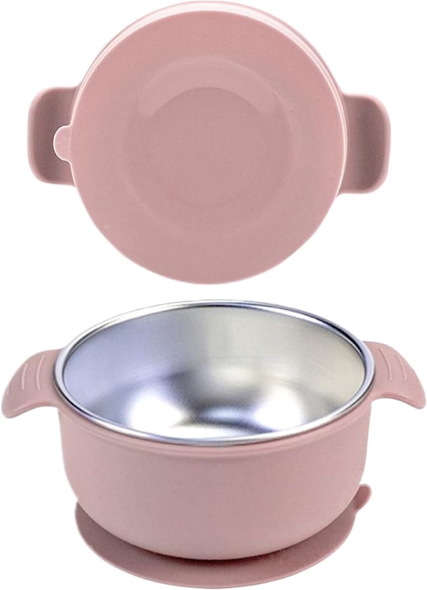 Babykom met zuignap, lekvrije en brandveilige voedselcontainer, roestvrijstalen snacklade, voedingsbenodigdheden voor baby-led weaning en peutermaaltijden