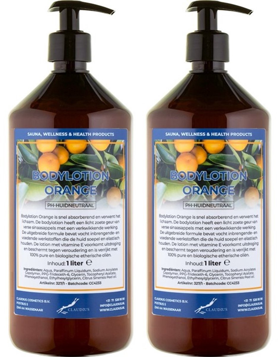 Bodylotion Orange 1 Liter - met gratis pomp - set van 2 stuks