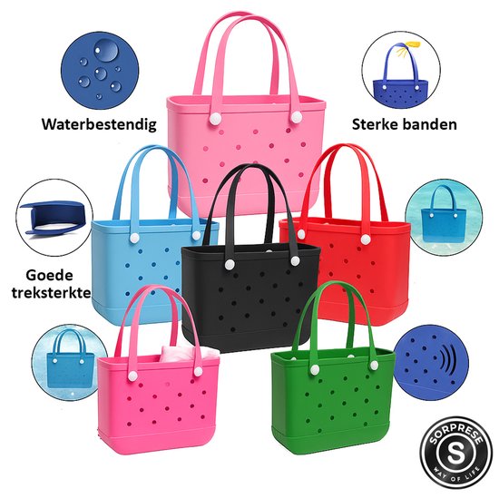 Sorprese Strandtas & Weekendtas - 38x13x31 cm - EVA Waterdicht & Zandproof - Lichtgewicht & Stevig - Lichtblauw - Dames & Heren - Schoudertas - Shopper