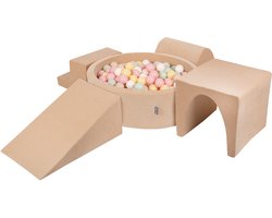 KiddyMoon Foam speeltuin VELVET PPZP-OK30V-125 met ballen zand beige: pastel-beige-pastelgeel-wit-mint-poederroze zwembad 300/club L/gatex/tunnel/trap