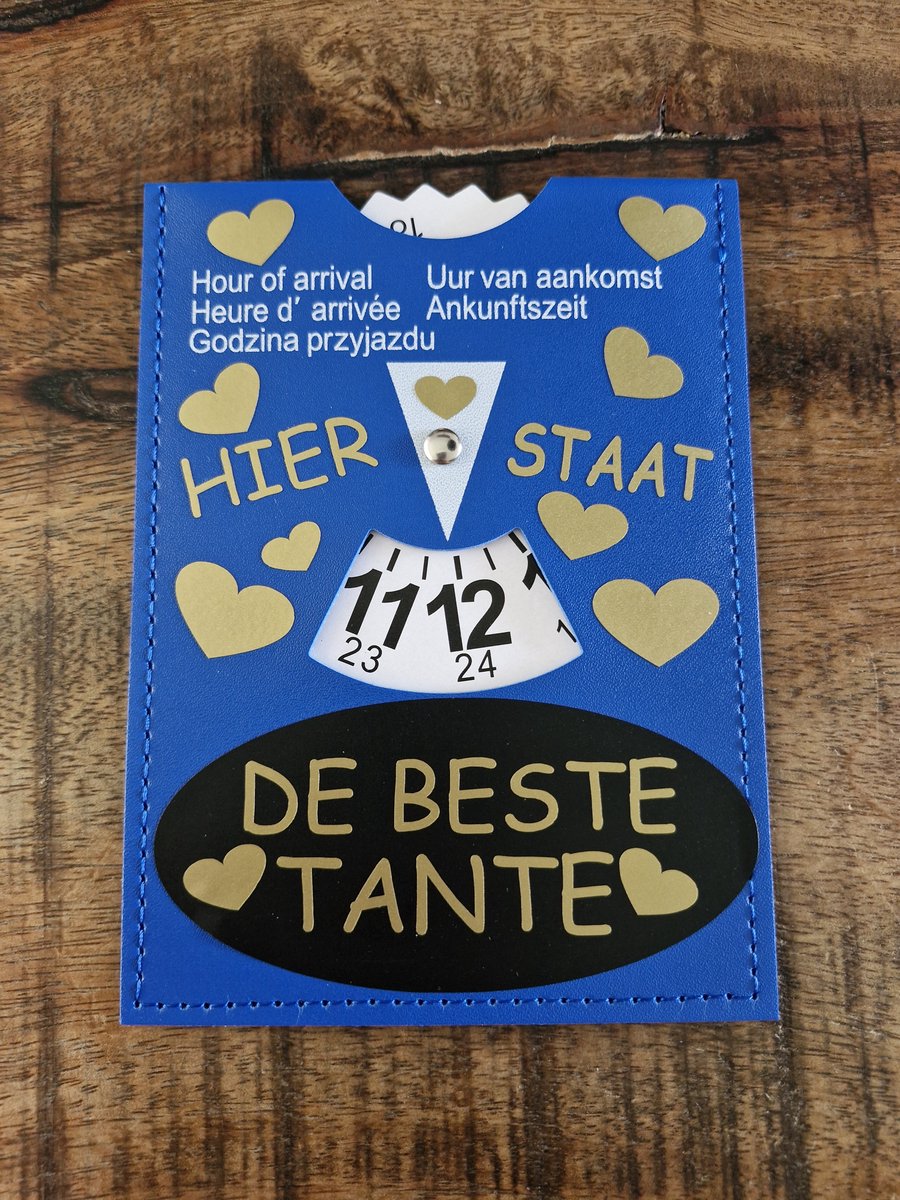 Parkeerschrijf met tekst- Hier staat - De beste Tante - blauwe zone- parkeerkaart- blauweschijf