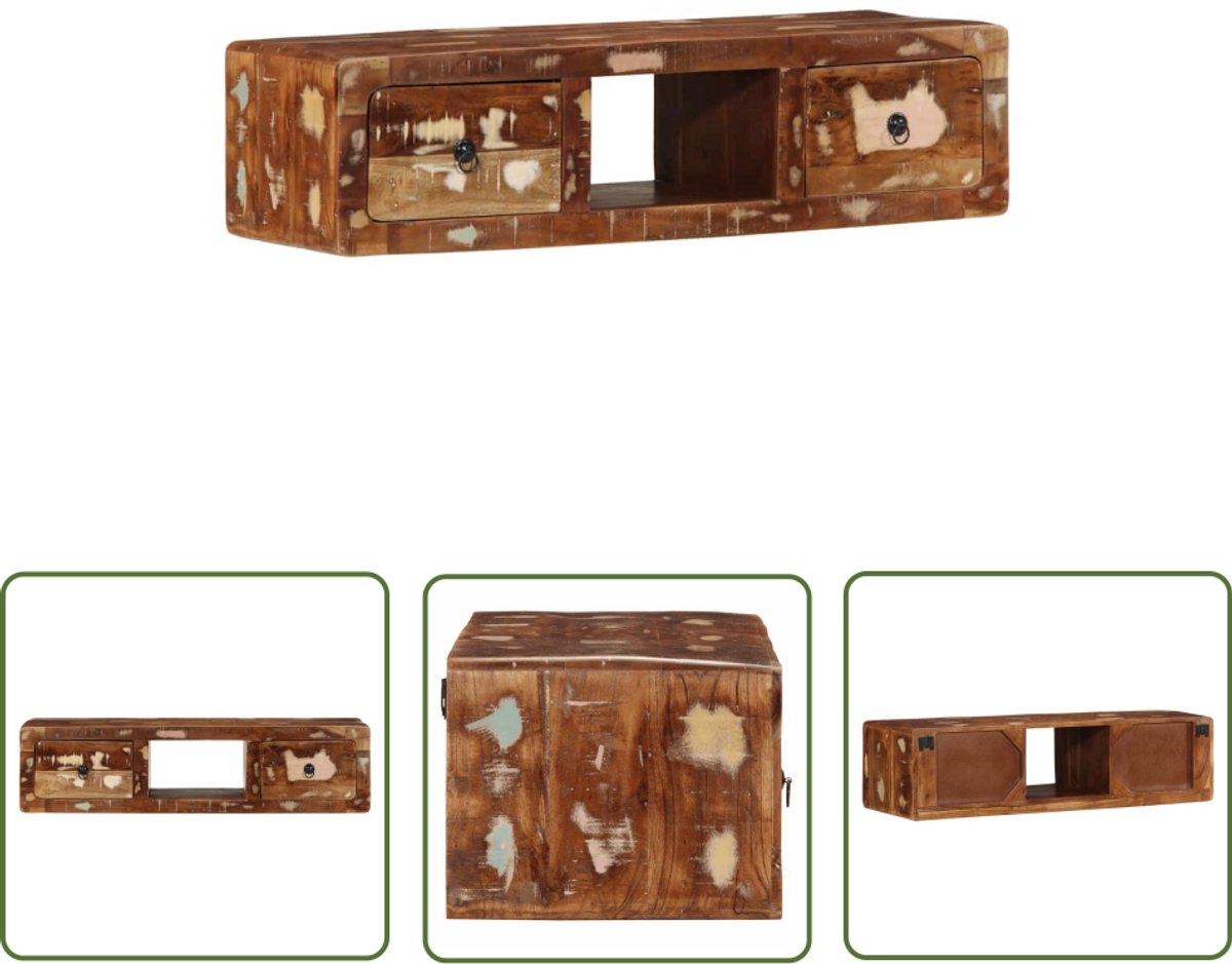vidaXL Wandmontage - TV-meubel - Tv-meubel wandmontage 100x32x25 cm massief gerecycled hout - TV Kast - Houten TV-meubel - Recycled Wood Furniture