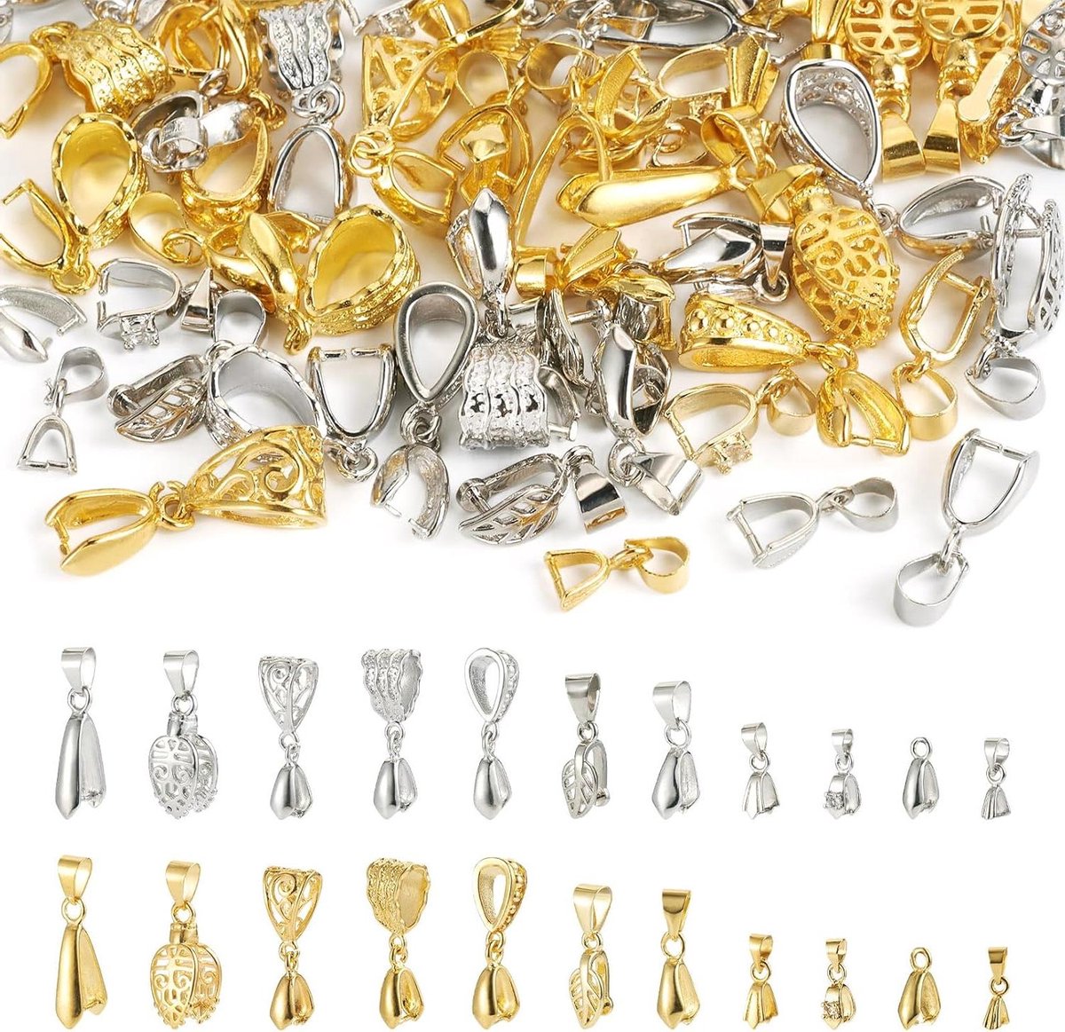 Allecto Premium - Messing Ice Pick Pinch Bails Ketting Sluitingen voor Sieraden Maken - Platina en Goudkleurig - DIY Sieraden - 90 karakters