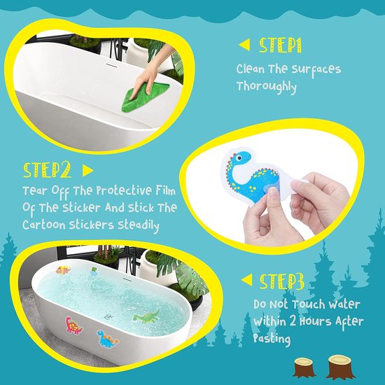 30 antislip badstickers met dinosaurusontwerp - waterdicht en antislip voor douche en badkuip - inclusief premium schraper en gebruiksgemak van CROCBEAR — afbeelding 5