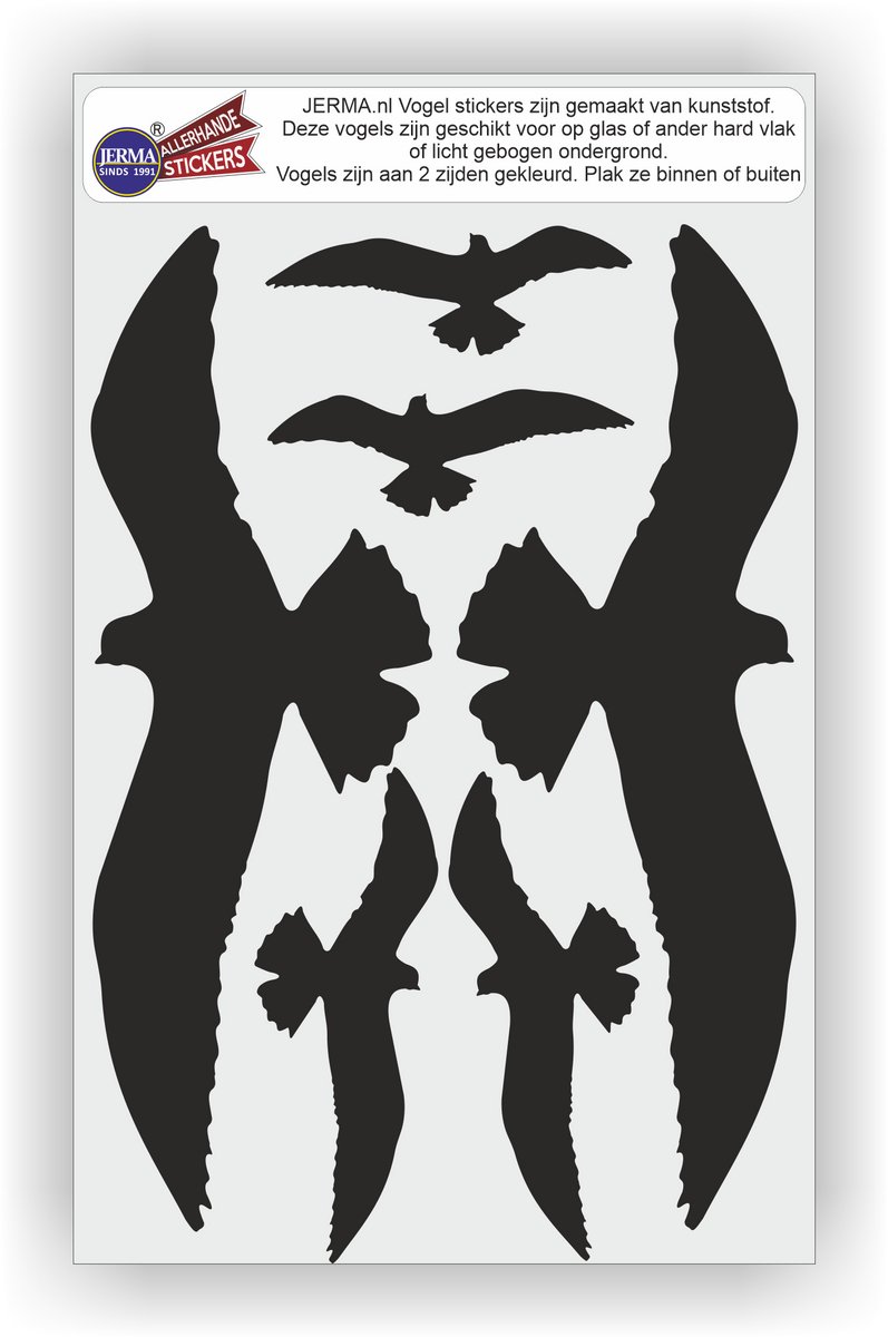 Jerma - Vogelbescherming - Raam - Stickers - set 6 st - Zwart - in 3 maten - Zelfklevend - Folie