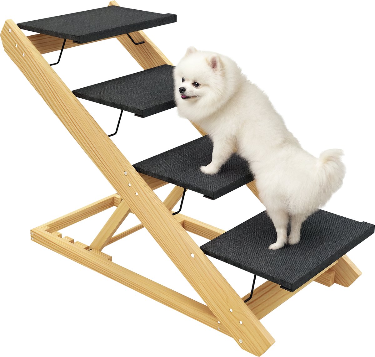 PawHut 2 in 1 Hundetreppe 4-stufige 62,5 cm Höhenverstellbar Hunderampe mit Rutschfester Oberfläche Klappbar Haustiertreppe für Bett, Sofa, Katze, große Hunde bis 40 kg, Natur