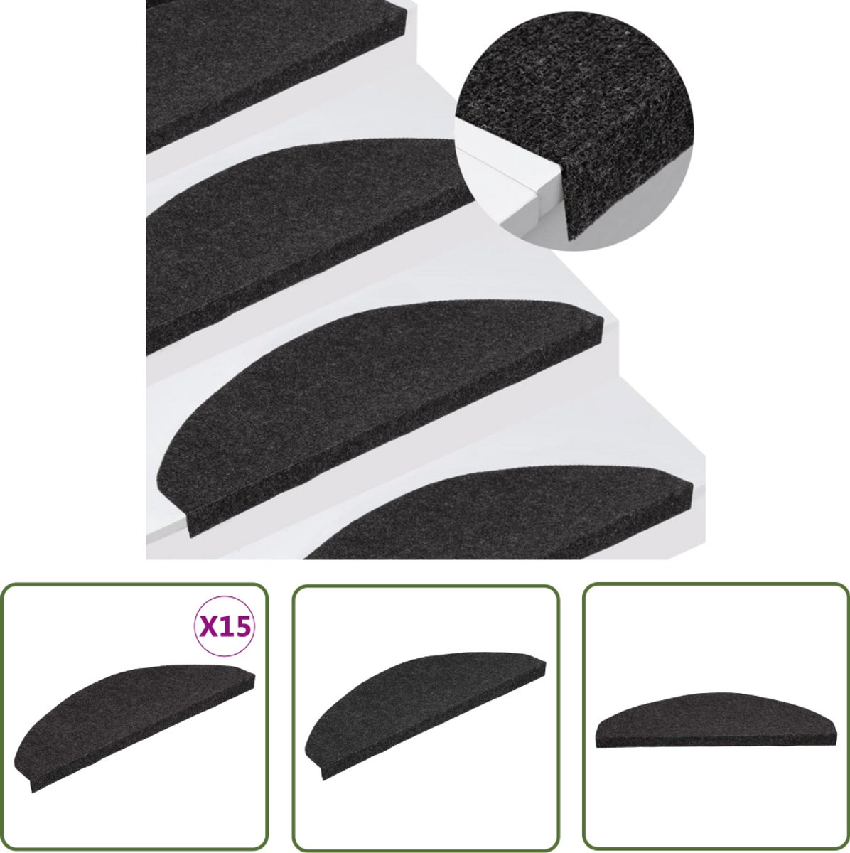 vidaXL Trapmatten zelfklevend 15 st 65x22,5x3,5 cm zwart