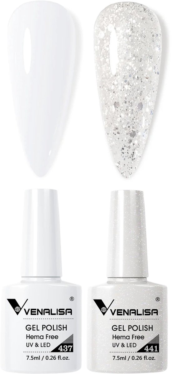 Venalisa UV Gellak Wit Combi - 15 ml (2x 7.5 ml) - Witte Gellak - Gellac Wit - Gellak White - Gellak Set Wit - Gellak Kleuren - Venalisa Gellak - Gellak Nagellak