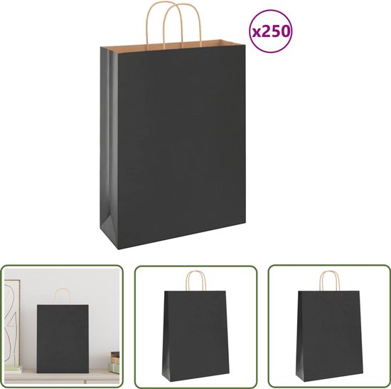VidaXLKraft Paper Bags 250 Pcs. With Handle White 26x17x25 Cm Paper Bag - View #6