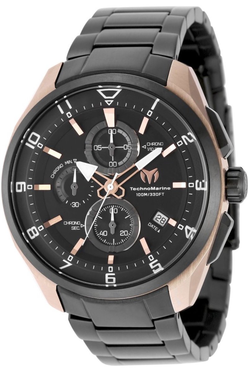 TechnoMarine OCEAN - QUANTUM TM-318122 Heren Horloge - Waterdicht - Analoog - Quartz Uurwerk - Roestvrij Staal met zwarte Wijzerplaat - 44mm