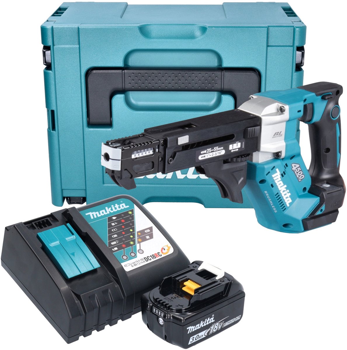 Makita DFR 552 RF1J accuschroevendraaier 18 V 25 - 55 mm borstelloos + 1x accu 3.0 Ah + lader + Makpac