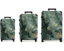 NoBoringSuitcases.com NoBoringSuitcases.com® - Kofferset 3 delig - Koffer lichtgewicht - Groene gouden marmer - Reiskoffer set met 4 wielen - Koffers met TSA slot