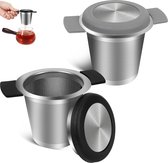 Thee Ei RVS - Theefilter - 2Stuk - Voor Losse Thee - Extra Fijne Filter - Met Siliconen Handvat En Lekplaatje - BPA-vrij - RVS Thee Ei - Infuser - Theefilter - Zeef- Thee Pijp- Theezeefje- Kruidenfilter- Fijnmazig Theefilter Voor Losse Thee -Duurzaam