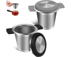 RVS Thee-ei met Siliconen Handvat - Extra Fijn Theefilter - 2 Stuks